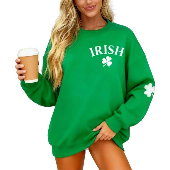 Women St. Patrick's Day Shamrock Sweatshirt Cotton Blend Irish Lucky Top - Picture 4 of 9